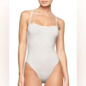 SKIMS Logo Trim Stretch Cotton Bone bodysuit SIZE: XS